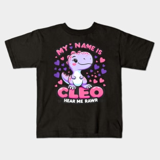 My Name Is Cleo Hear Me Roar TRex Dinosaur Hearts Kids T-Shirt